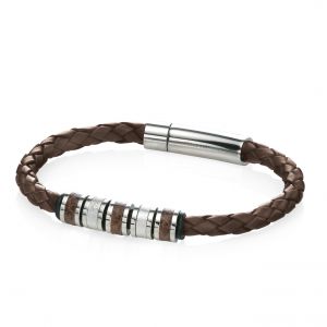 Fred Bennett Stainless Steel Brown Leather Bead 21cm Bracelet - Karine ...